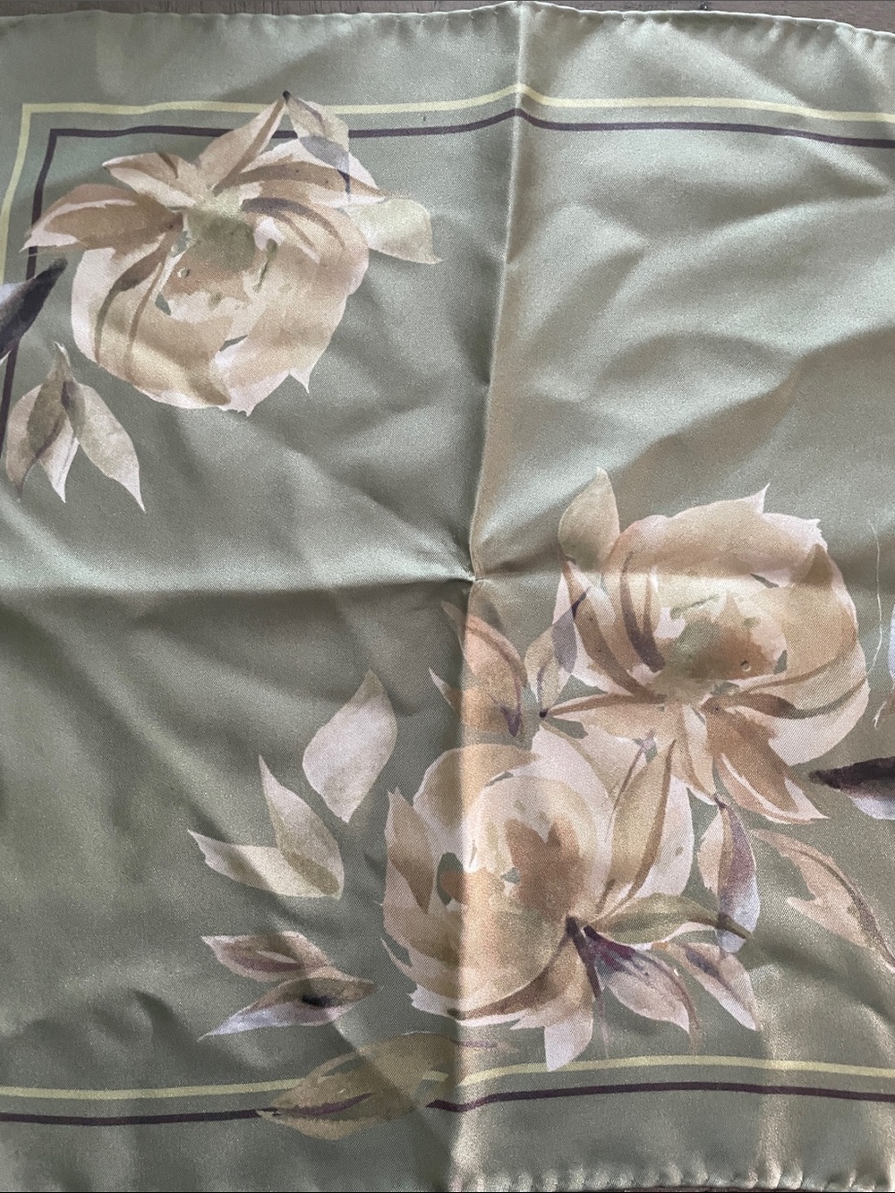 Silk Floral Decorative pocket square in Sage Green and Beige